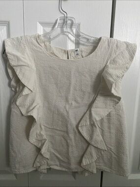 bp Cream Ruffle-Trim Textured Blouse